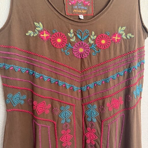 Johnny Was Los Angeles Brown Sleeveless Embroidered Boho Dress Size XL - Picture 3 of 10